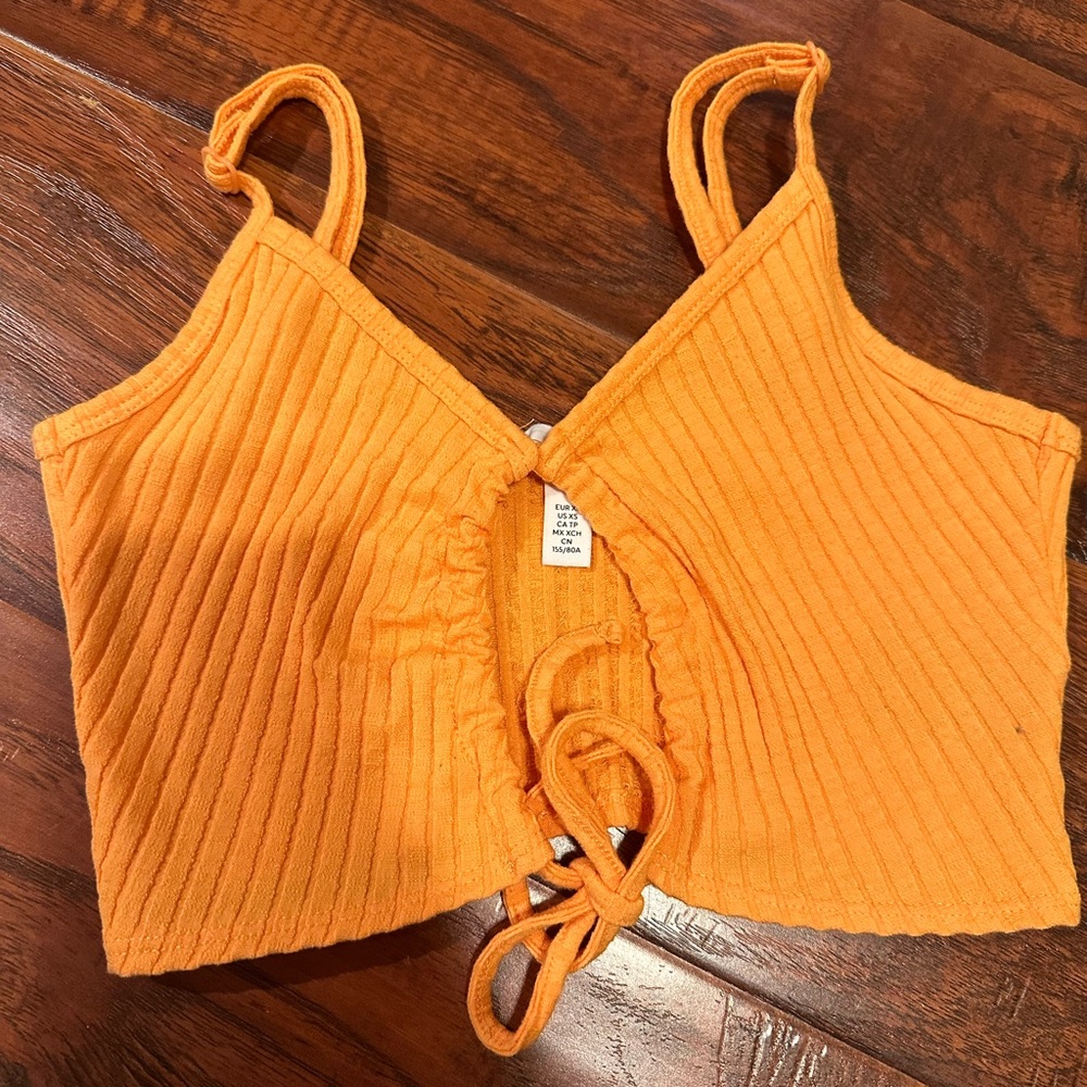 H&M Orange Ribbed Sleeveless Crop Tank Top